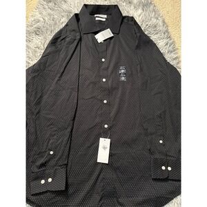 Lauren Ralph Lauren Slim Fit Dress Shirt Black Dotted 17.5 32/33 XL Ultraflex